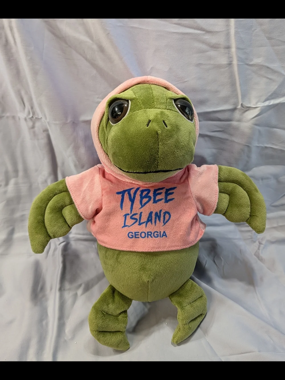 Tybee Island Georgia Green Turtle Plush with Pink Hoodie